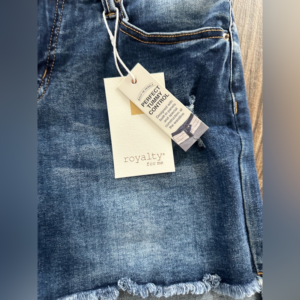 Royalty For Me Dark Blue Distressed Denim Blue Jean Shorts - Picture 4 of 16